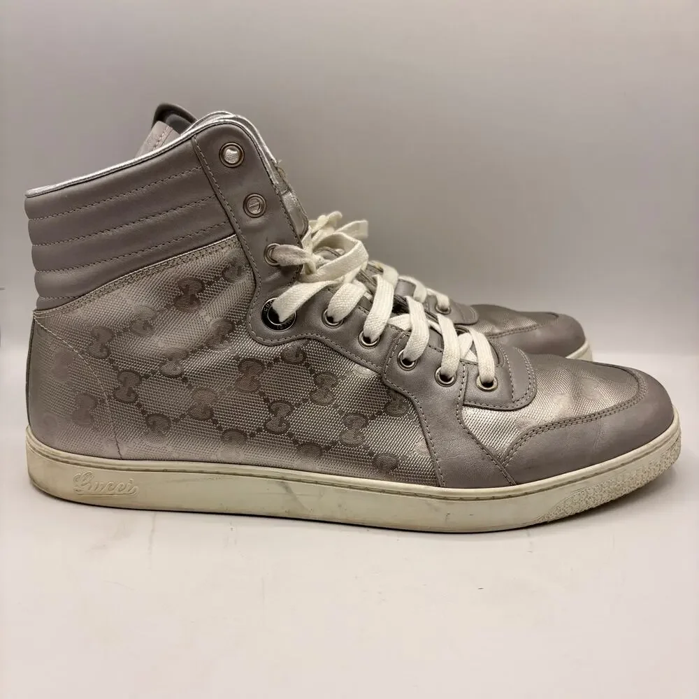 GUCCI Coda Imprime High Top Sneakers Lurex Silver Gray Sz 10G/10.5 US $1245